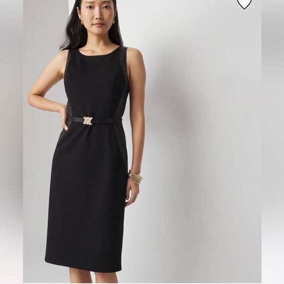 White House Black Market Boatneck Sheath Sleeveless Faux Leather Panels Dress - Picture 1 of 16